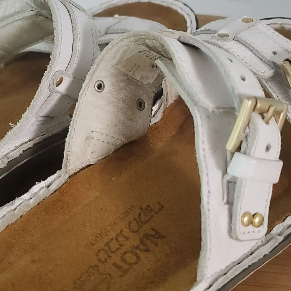 NAOT Karaoke Slip on White Leather Slide Sandals Women's Shoe Size EU 37